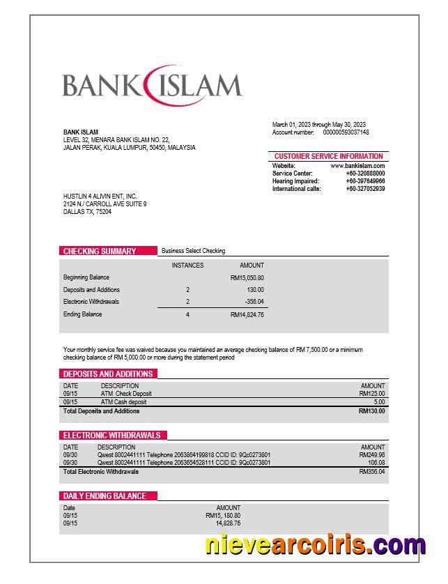 Bank Islam company account statement